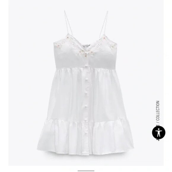Zara Embroidered Poplin Ruffle Hem Short Dress White Size Large Blogger Fav - Picture 6 of 14